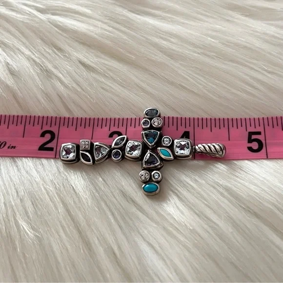 RARE David Yurman confetti diamond topaz turquoise cross pendant - Picture 8 of 11